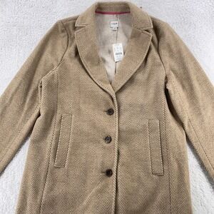 J Crew Coat Womens 12 Petite Tan Herringbone Wool Blend Three Button Long Jacket